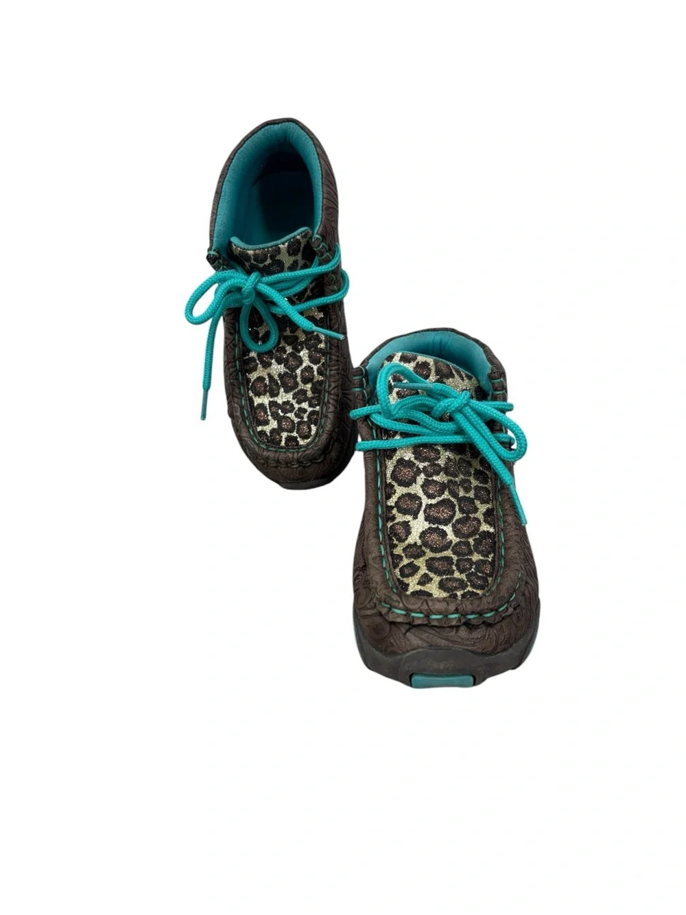 Twister Kids Leopard Print Tooled Leather Driving Mocs Shoes Size 10